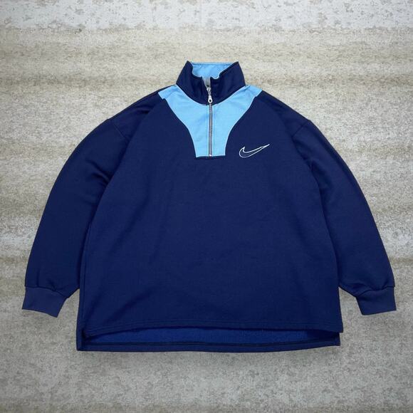Nike Other - Vintage 90s Nike Jacket Mens XL Navy Blue Light Blue Cotton Quarter Zip Made USA